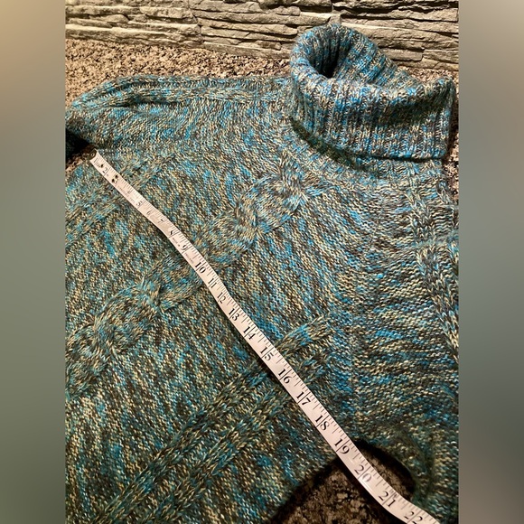 💙💚 Pretty POINT ZERO Turquoise Teal Multi Turtleneck Pullover Sweater - Picture 8 of 14